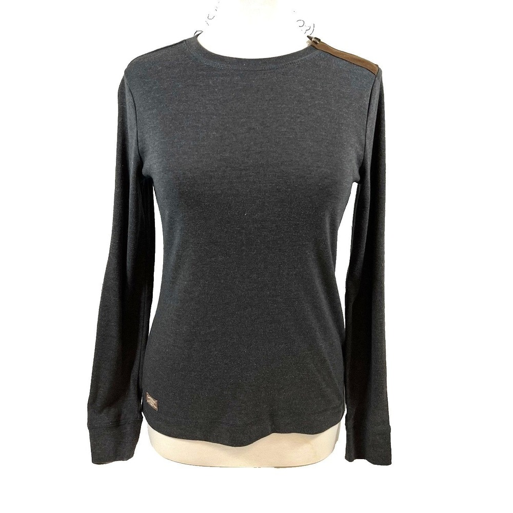 Lauren Ralph Lauren Long‎ Sleeve Top Charcoal Gray Suede Shoulder Zip Detail M